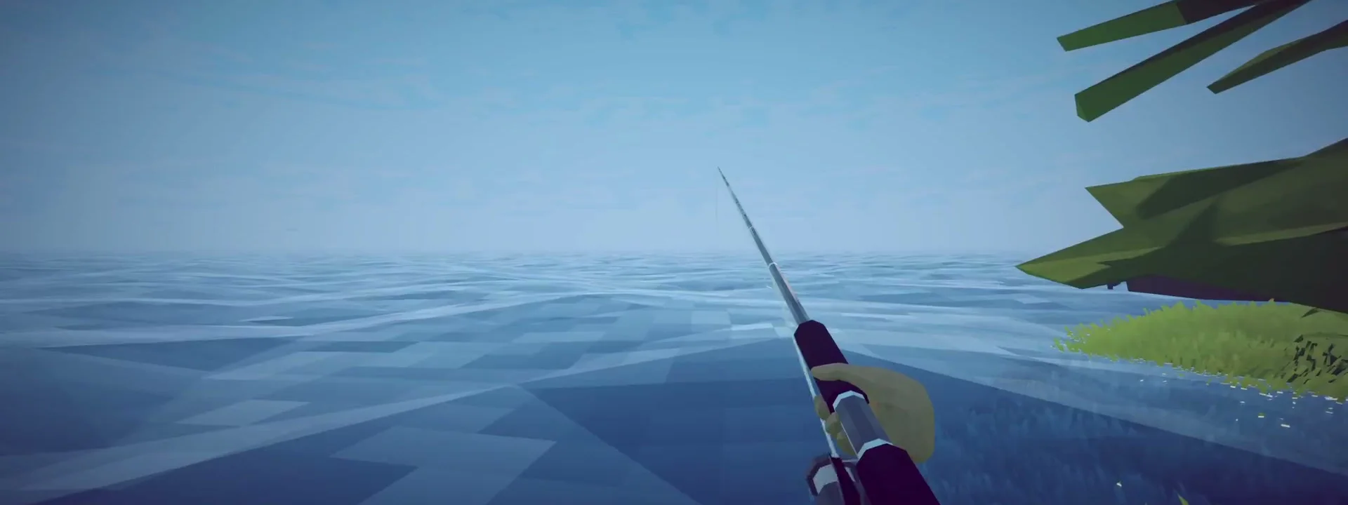 A fishing rod cast toward the ocean from a How to Fish island shore